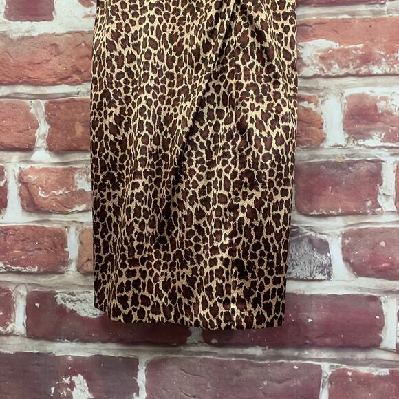 Vintage Jessica Howard Dress Womens 6 Petite Brown Tan Satin Animal Print Zip Up - Picture 4 of 8
